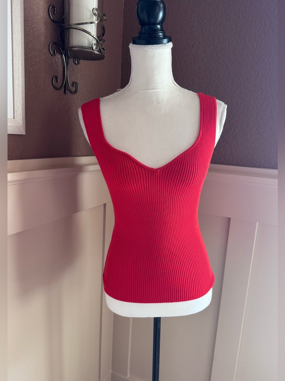 Vero Moda Bright Red Ribbed V-Neck Tank